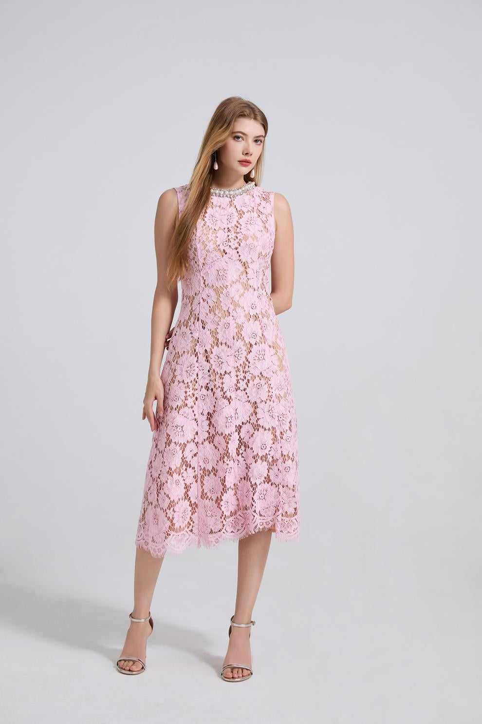 Vestido rosa perlas