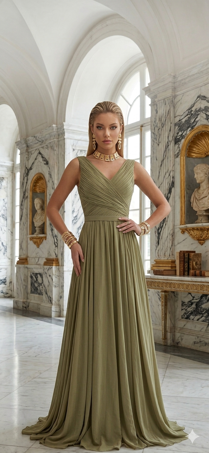 Vestido verde bambú largo
