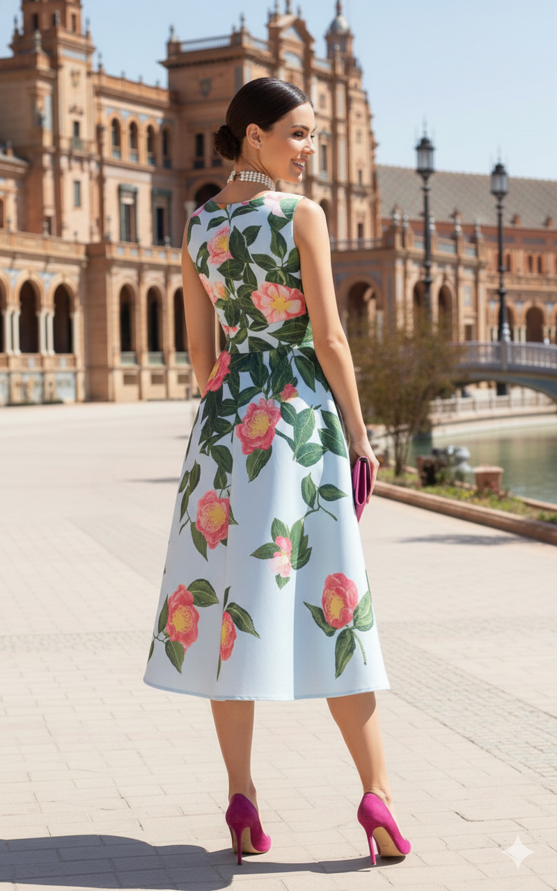 Vestido azul cielo flores