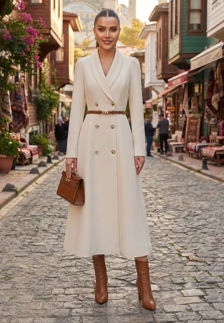 Vestido tipo gabardinas hueso