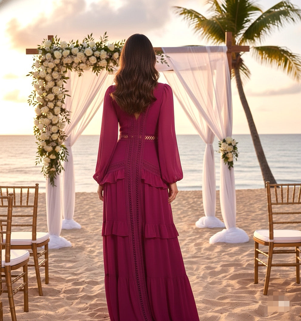 Vestido boho tinto-fiusha