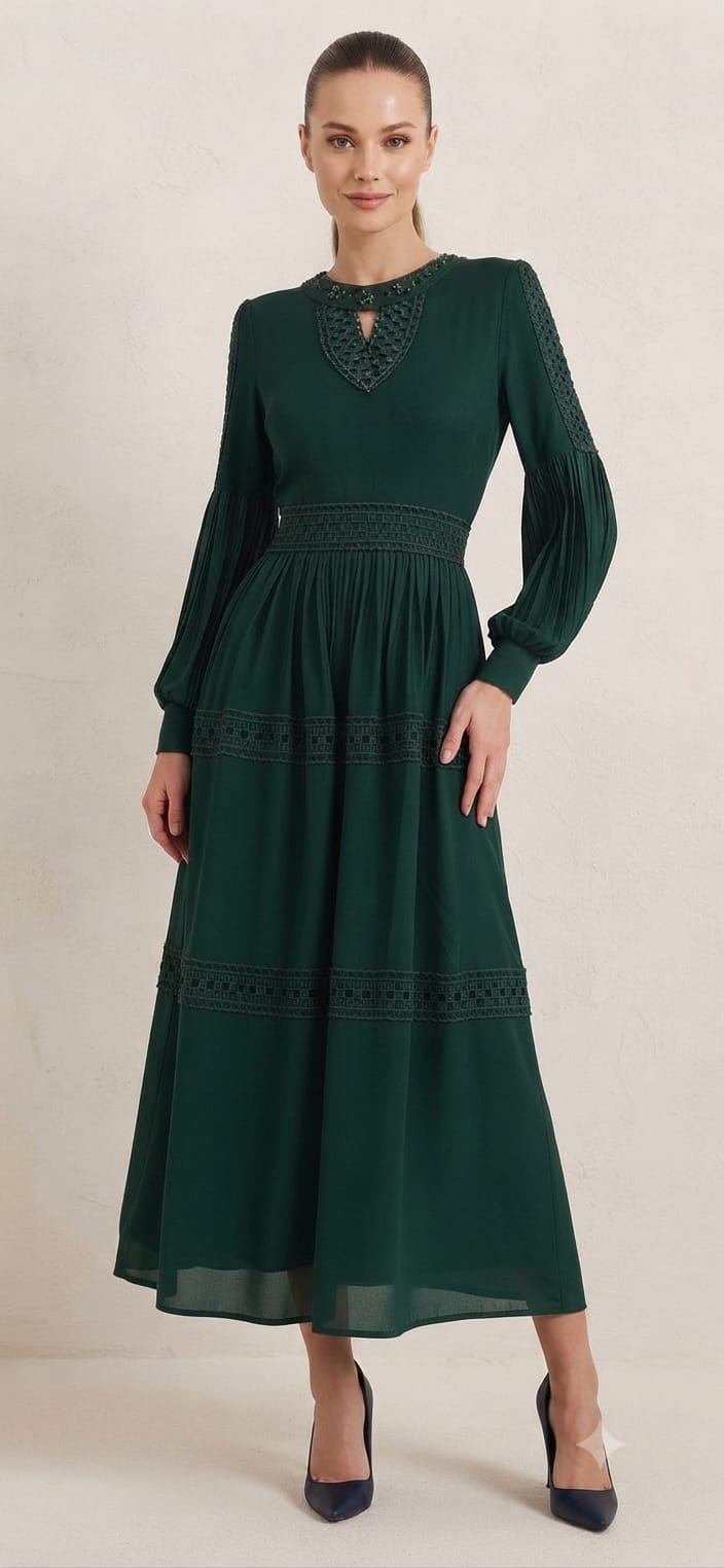 Vestido verde esmeralda midi