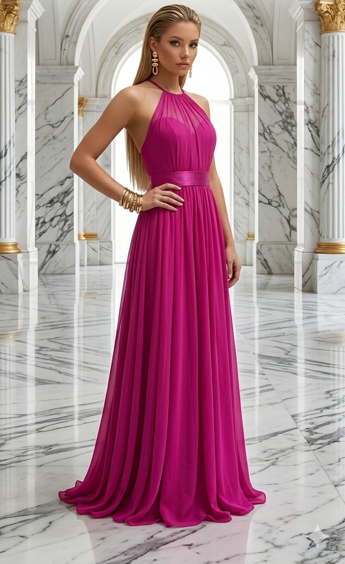 Vestido fiusha largo halter