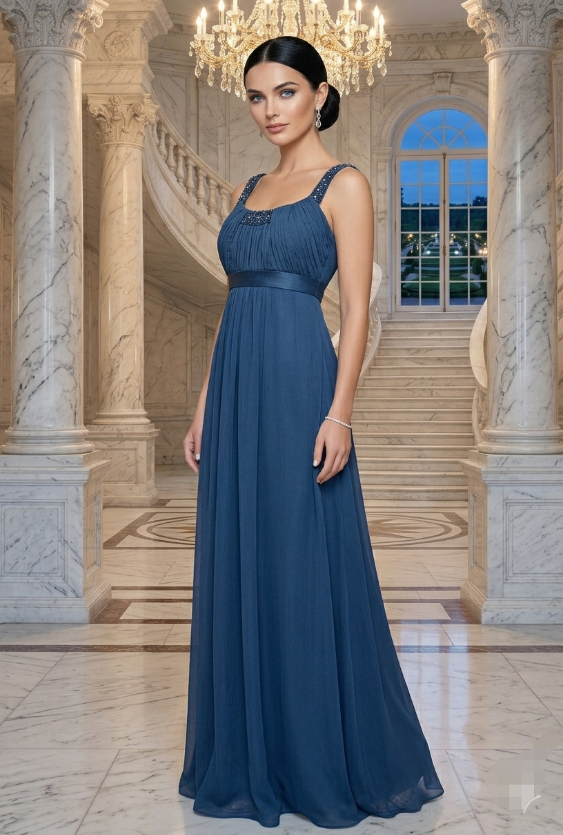 Vestido azul marino corte princesa