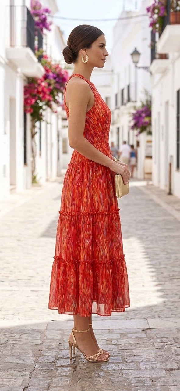 Set de vestido y jacket estampado naranja