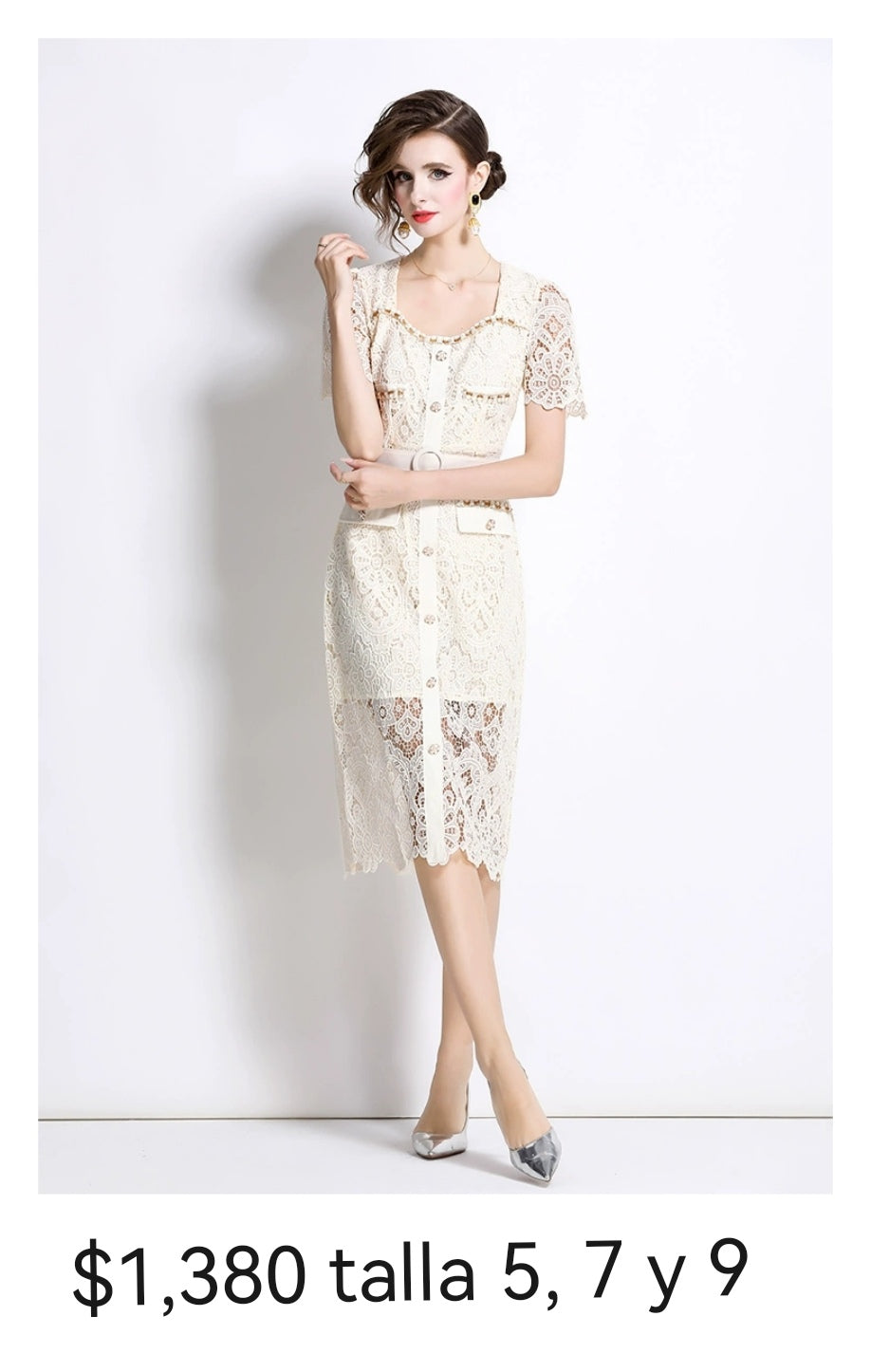 Vestido encaje beige