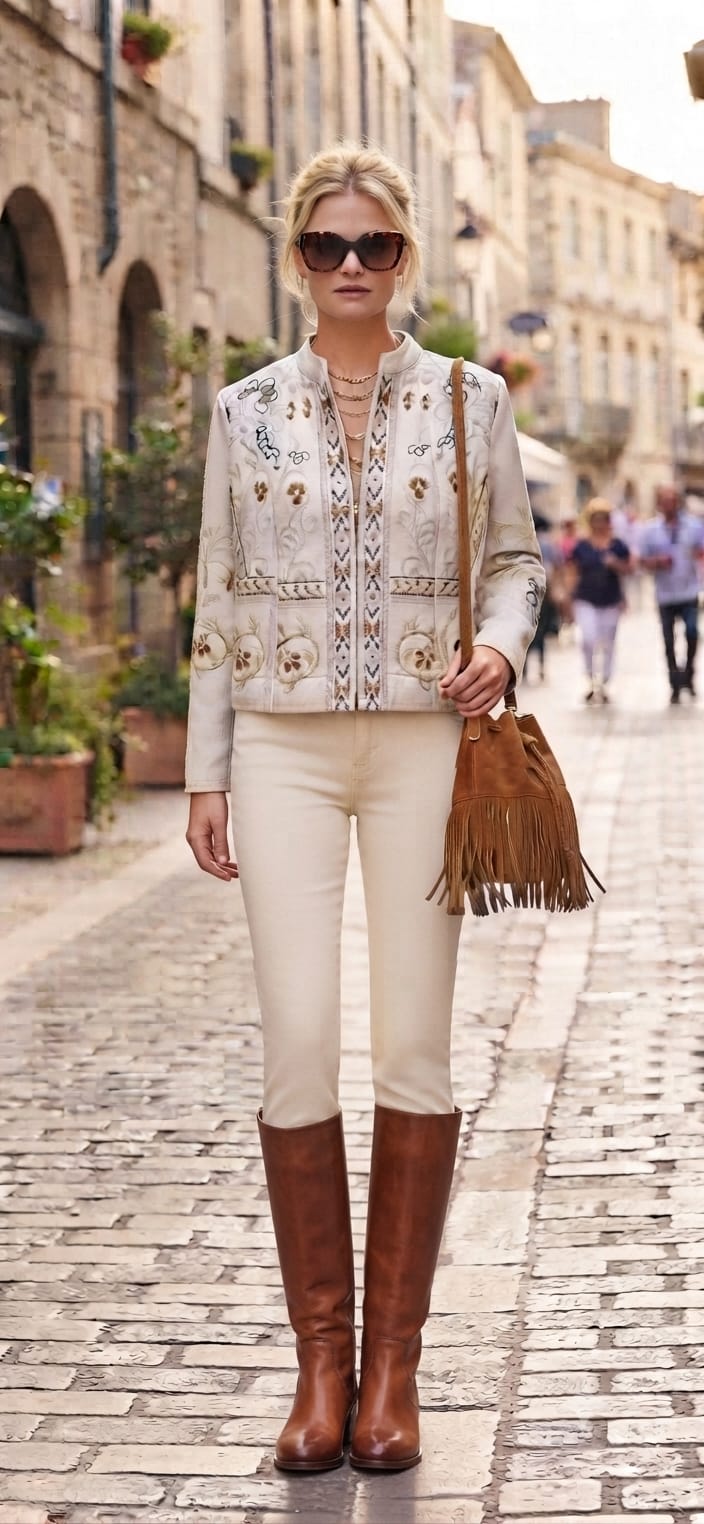 Jacket hueso estampada
