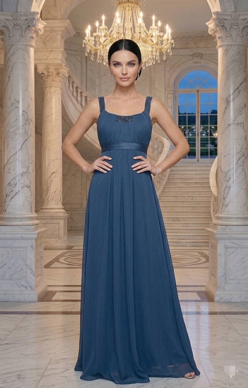 Vestido azul marino corte princesa