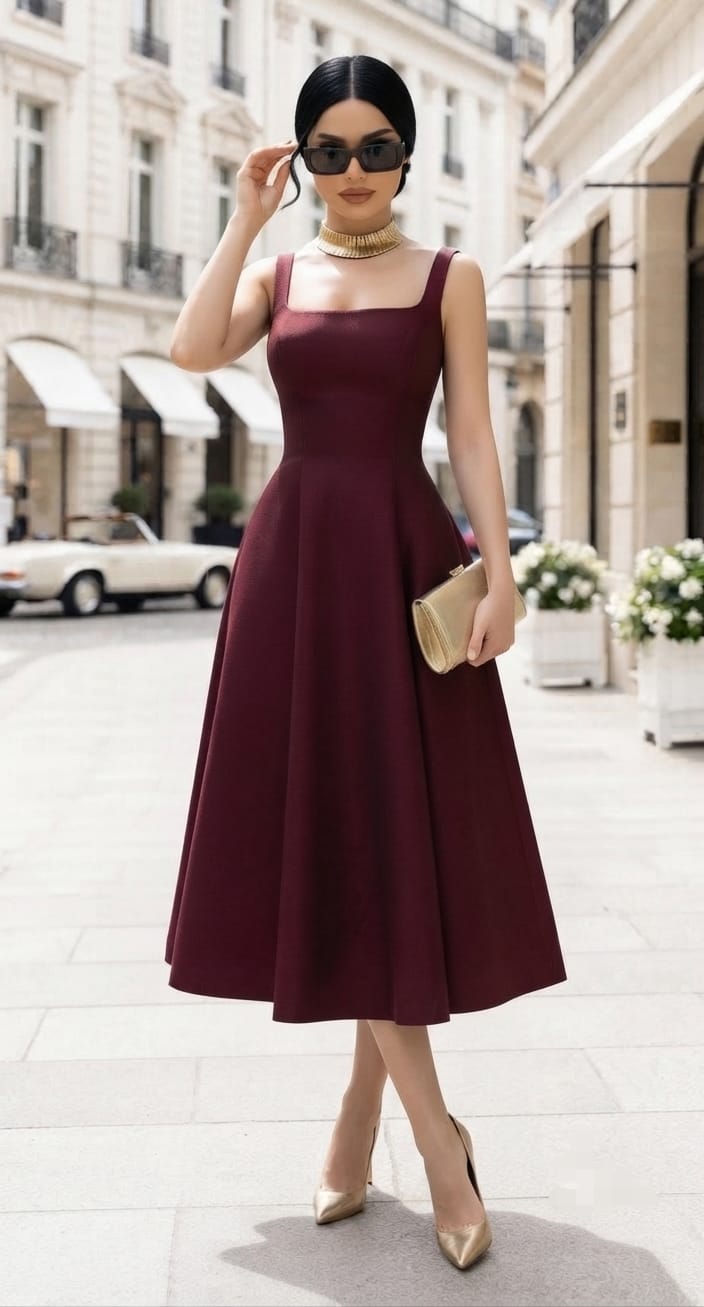 Vestido tinto midi tirantes