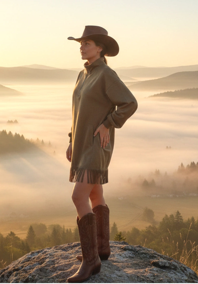 Vestido flecos verd olivo