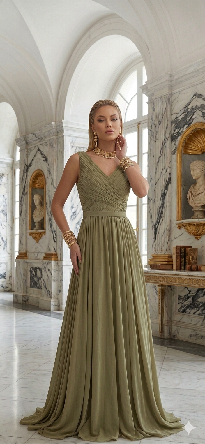 Vestido verde bambú largo