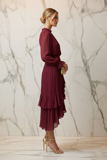 Vestido tinto plisado