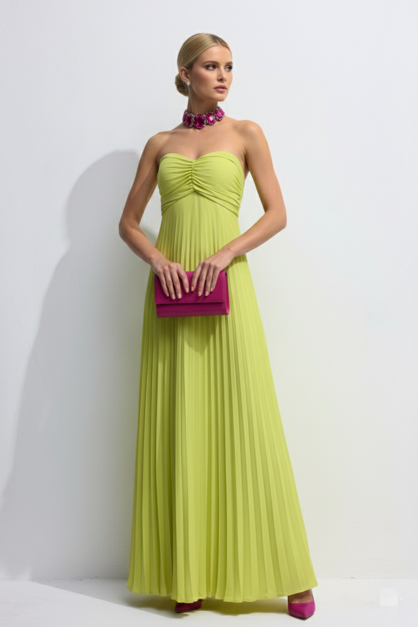 Vestido strapless amarillo limón