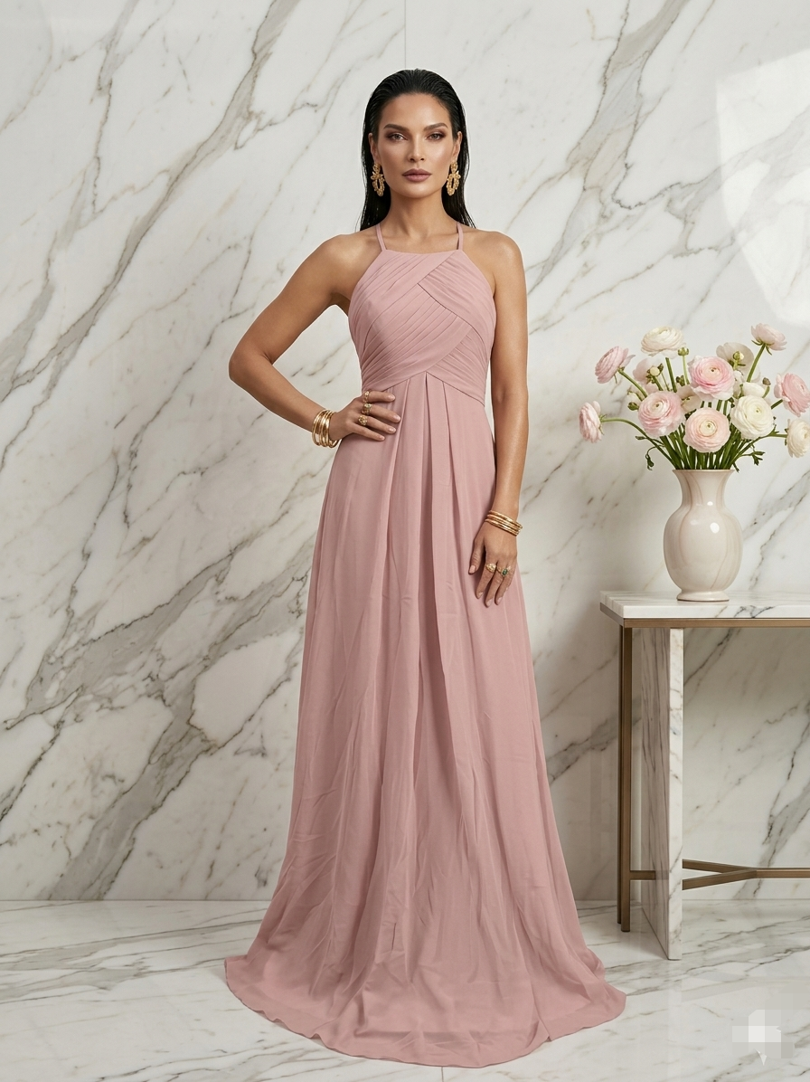 Vestido palo de rosa halter