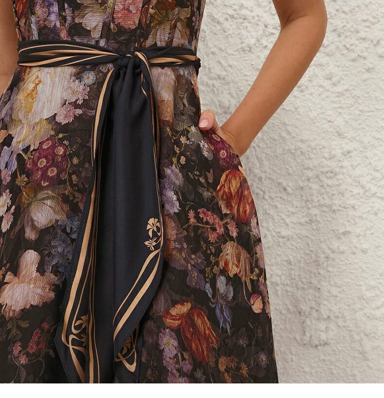 Vestido negro tirantes floreado