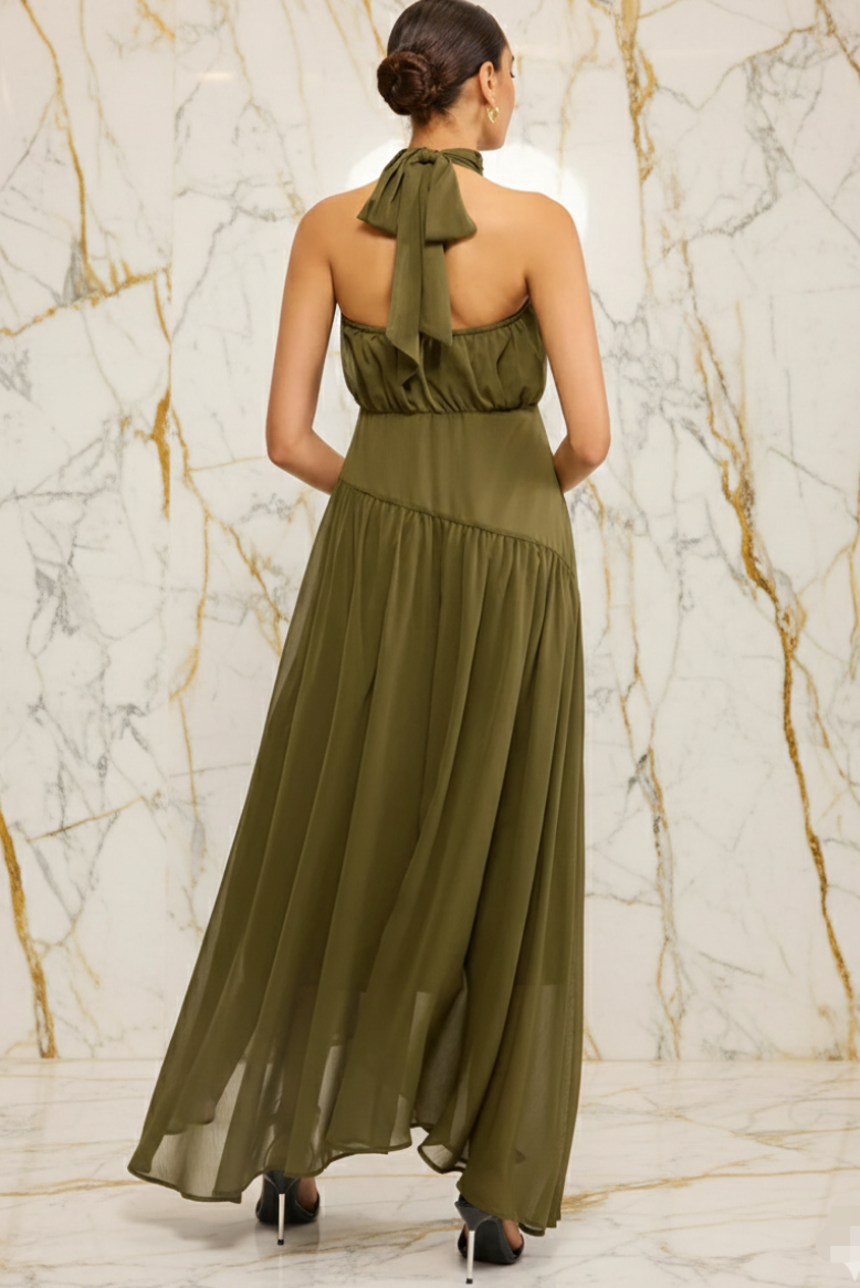 Vestido verde aceituna halter
