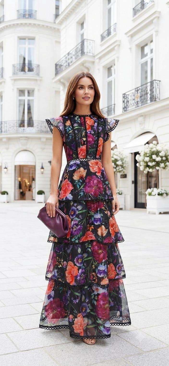 Vestido floreado negro