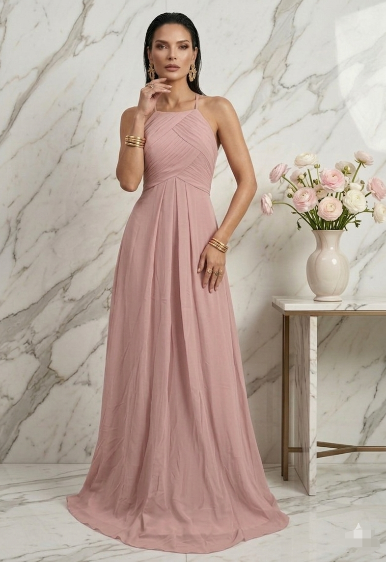 Vestido palo de rosa halter