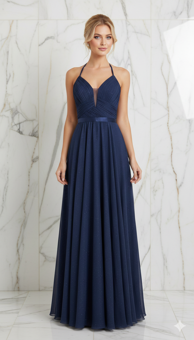 Vestido azul marino largo gala