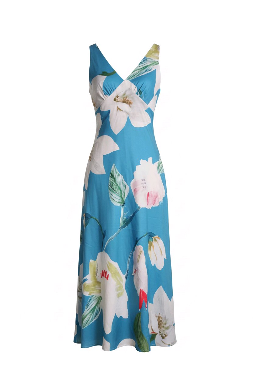 Vestido midi turquesa floral