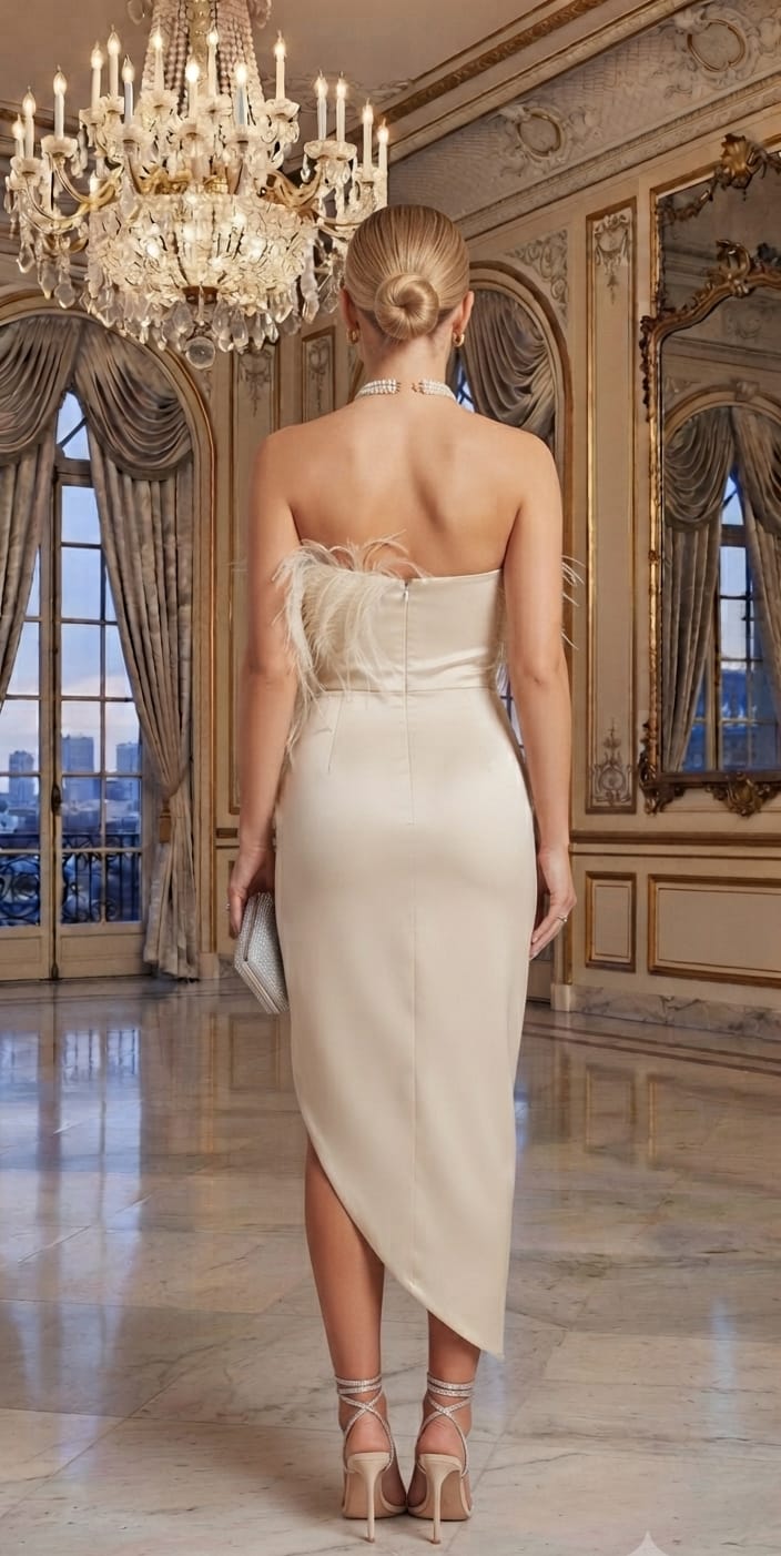 Vestido beige strapless