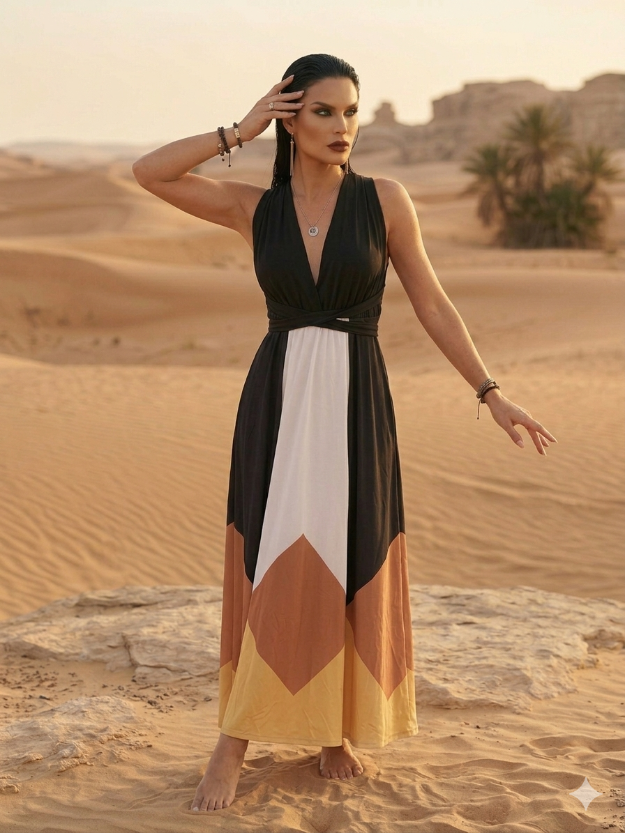 Vestido halter, negro, blanco, mostaza