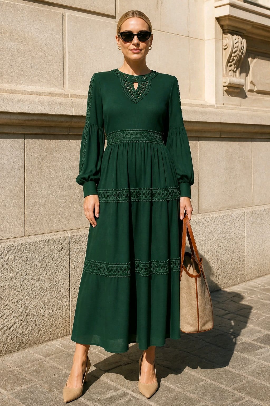 Vestido verde esmeralda midi