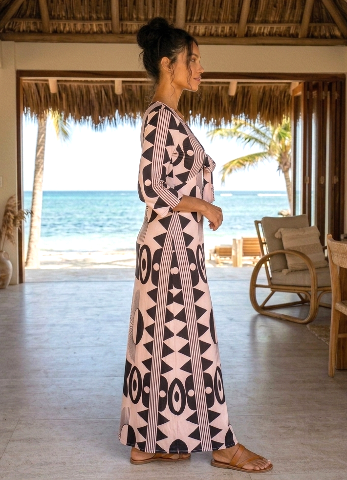 Vestido boho palo de rosa con negro