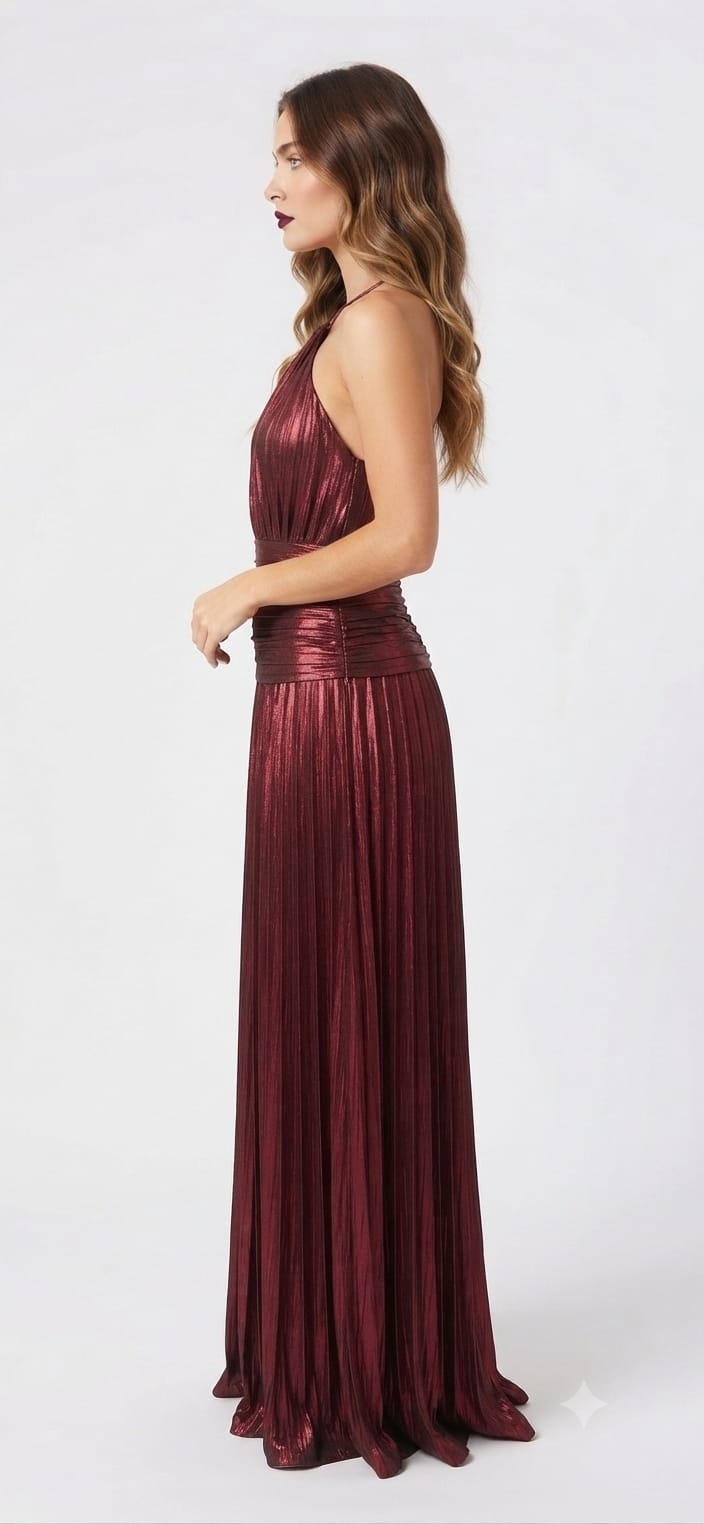 Vestido metálico oro y vino