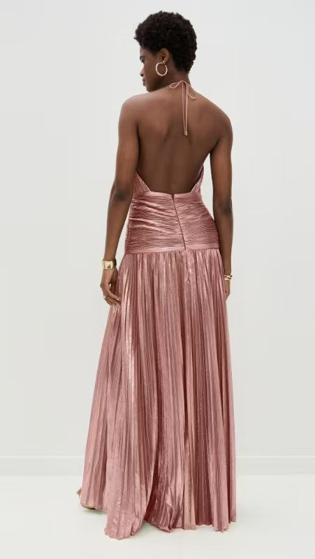 Vestido palo de rosa metalico