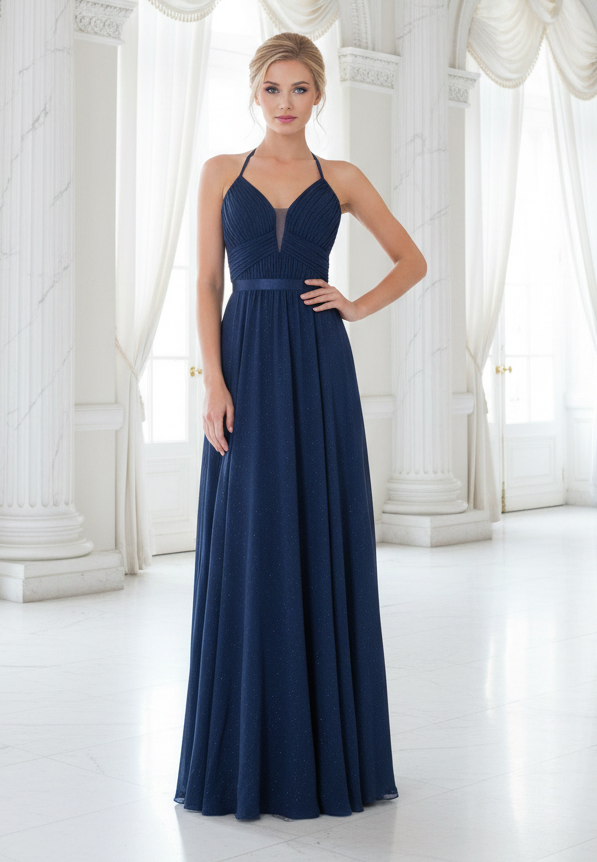 Vestido azul marino largo gala