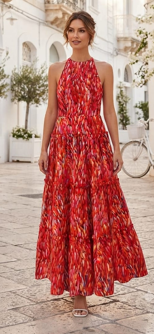 Set de vestido y jacket estampado naranja