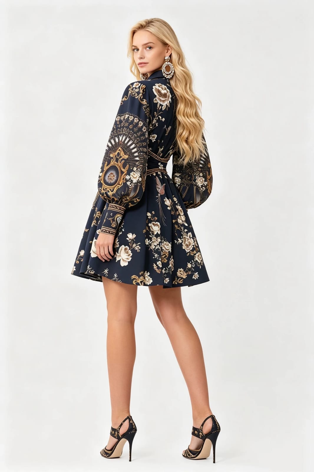 Vestido corto negro estampado